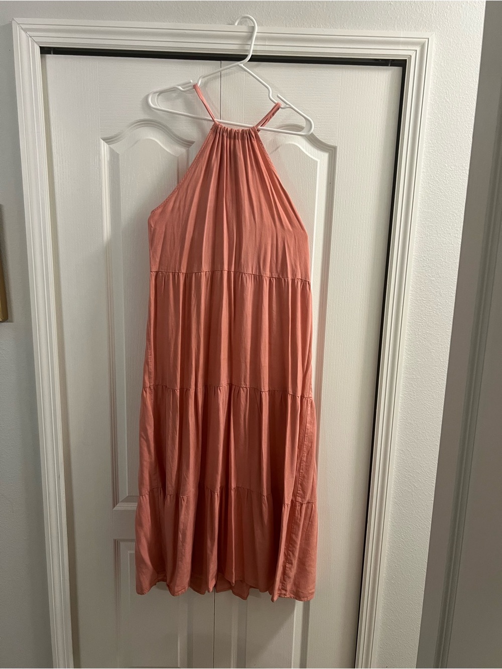 cloth & stone Coral Halter Tiered Maxi Dress